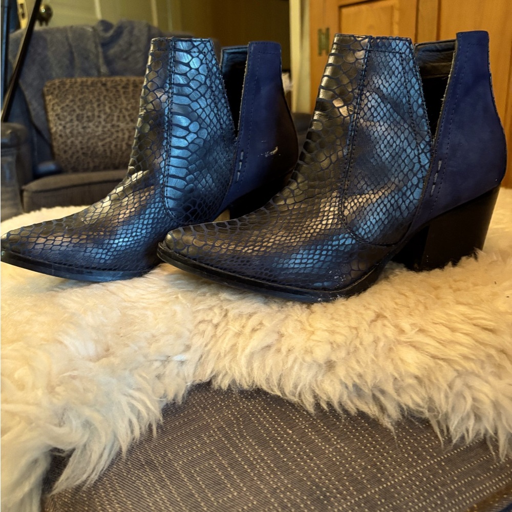 Navy faux snake skin boots
